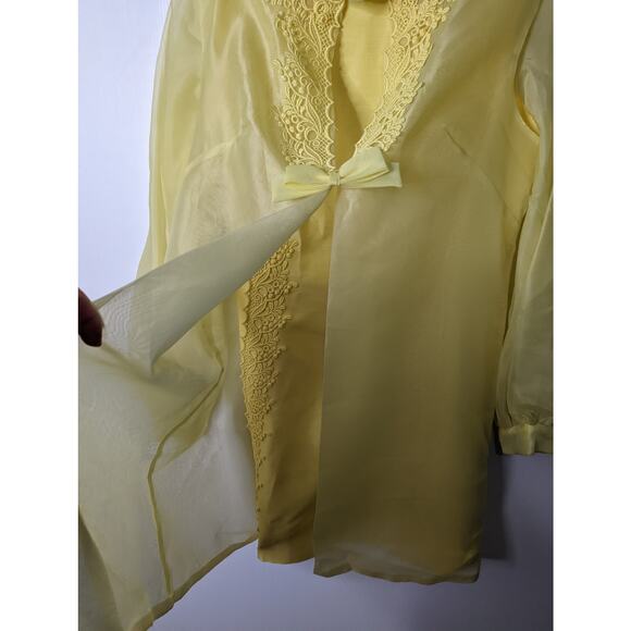 Vintage 60's Yellow Sheath Dress Vest Set Chiffon Sleeves and Vest Lace Detail - Picture 7 of 15